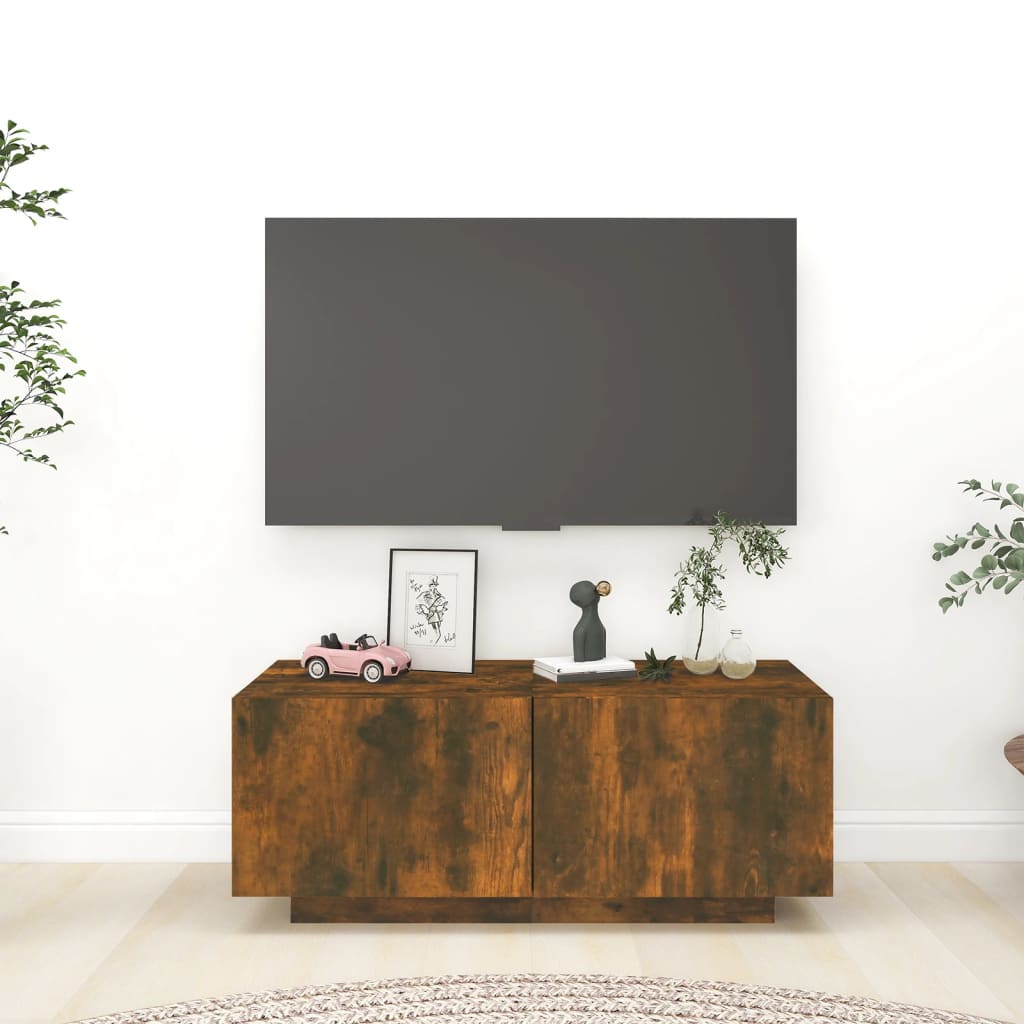 Meuble TV 100x35x40 cm ouvré en bois couleur chêne