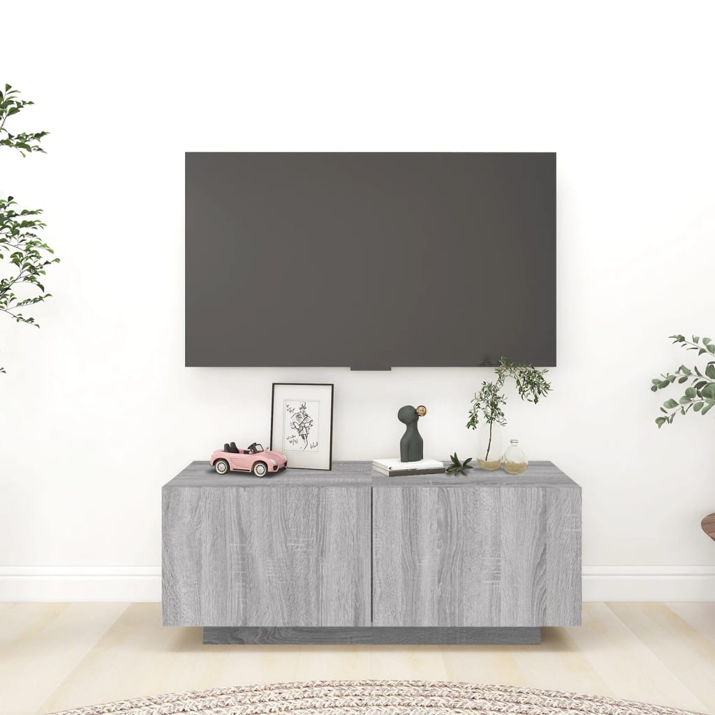 Meuble TV 100x35x40 cm ouvré en bois couleur chêne