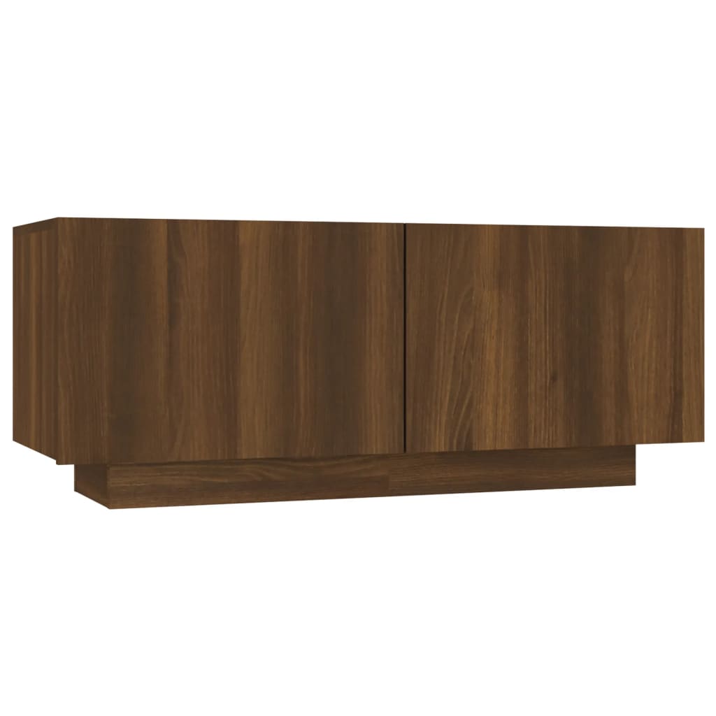 Meuble TV 100x35x40 cm ouvré en bois couleur chêne