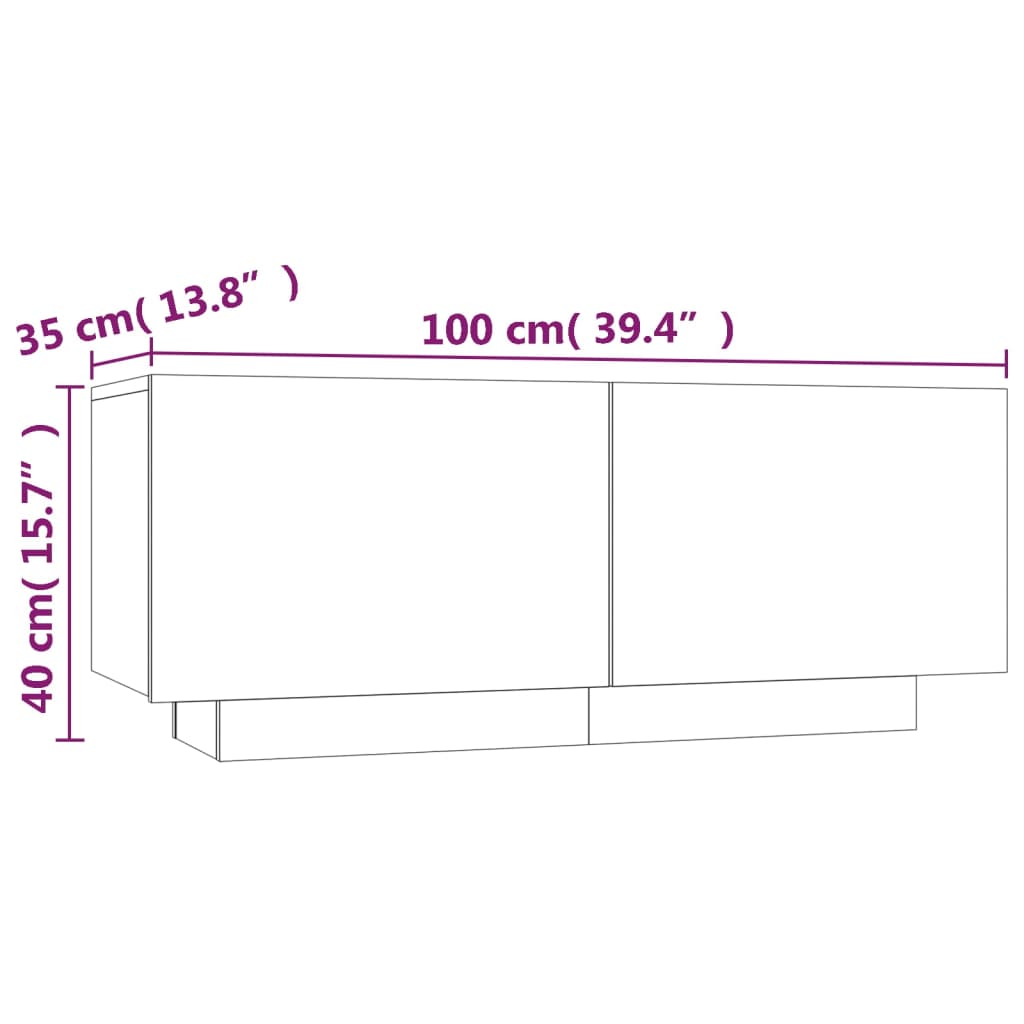 Meuble TV 100x35x40 cm ouvré en bois couleur chêne