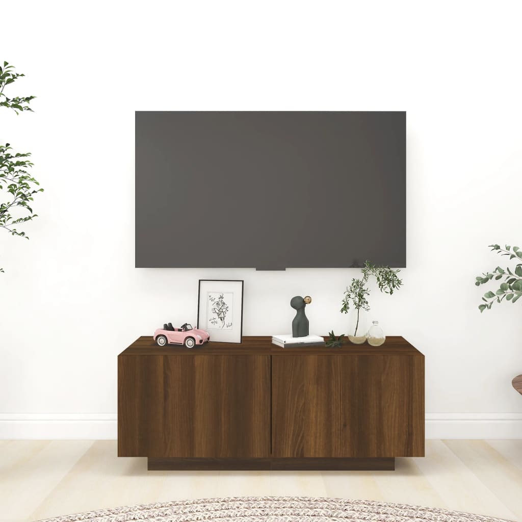 Meuble TV 100x35x40 cm ouvré en bois couleur chêne