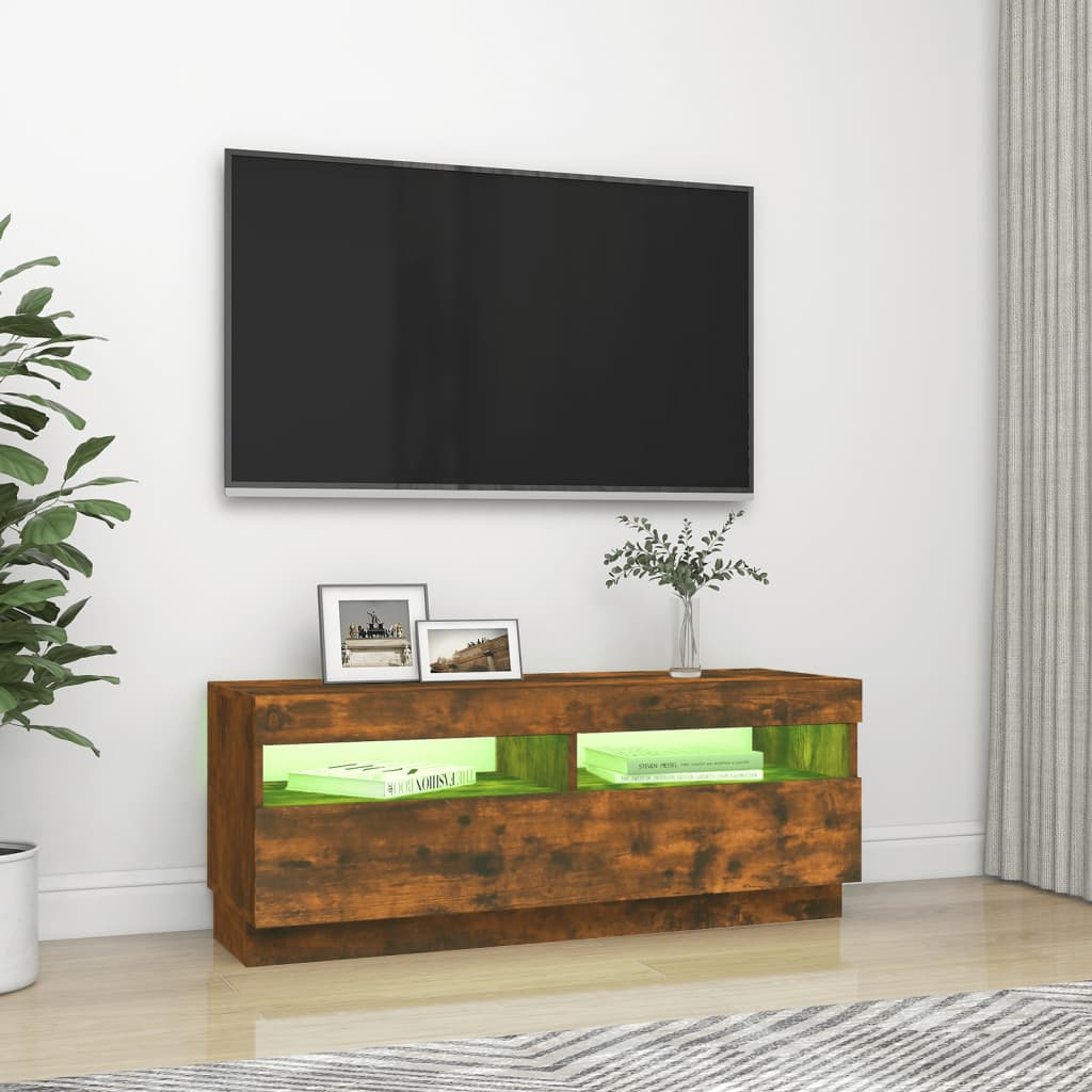 Tv-meubel met LED 80x35x40 cm bewerkt hout artisanaal eiken