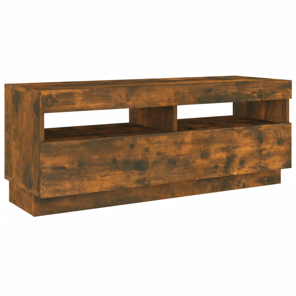 Tv-meubel met LED 80x35x40 cm bewerkt hout artisanaal eiken