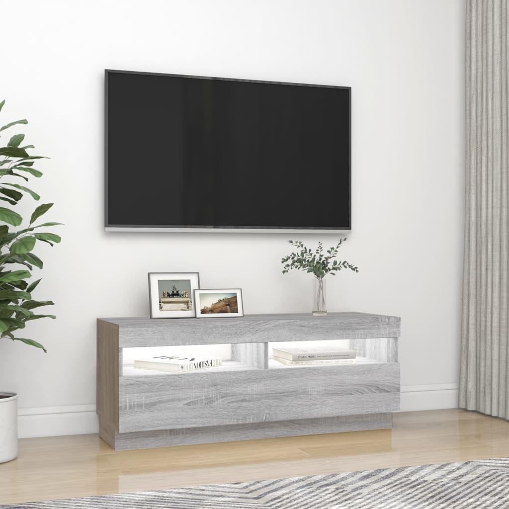 Tv-meubel met LED 80x35x40 cm bewerkt hout artisanaal eiken