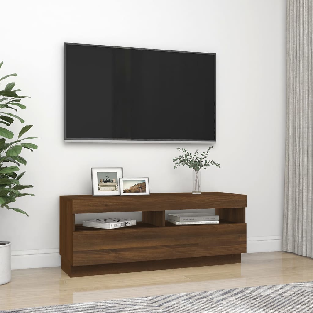 Tv-meubel met LED 80x35x40 cm bewerkt hout artisanaal eiken