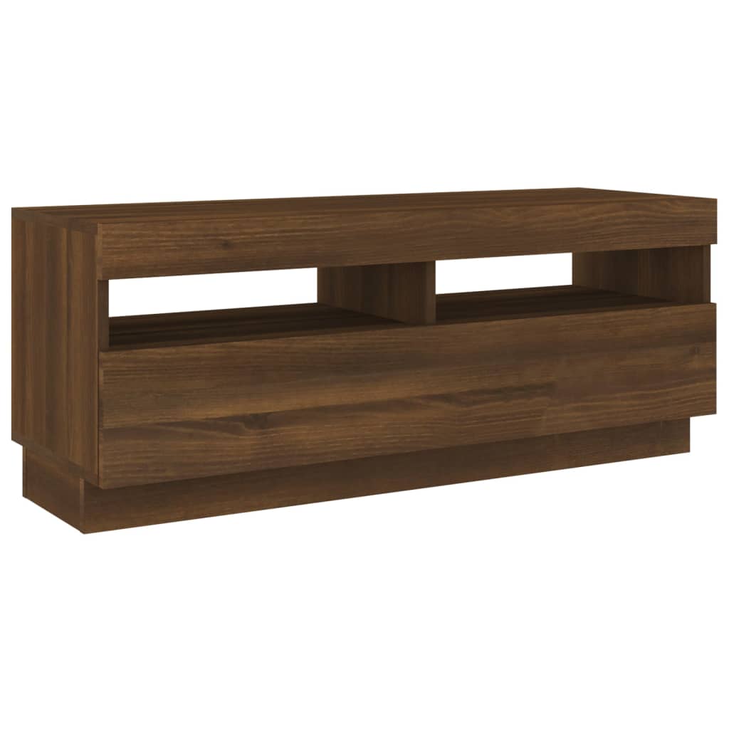 Tv-meubel met LED 80x35x40 cm bewerkt hout artisanaal eiken