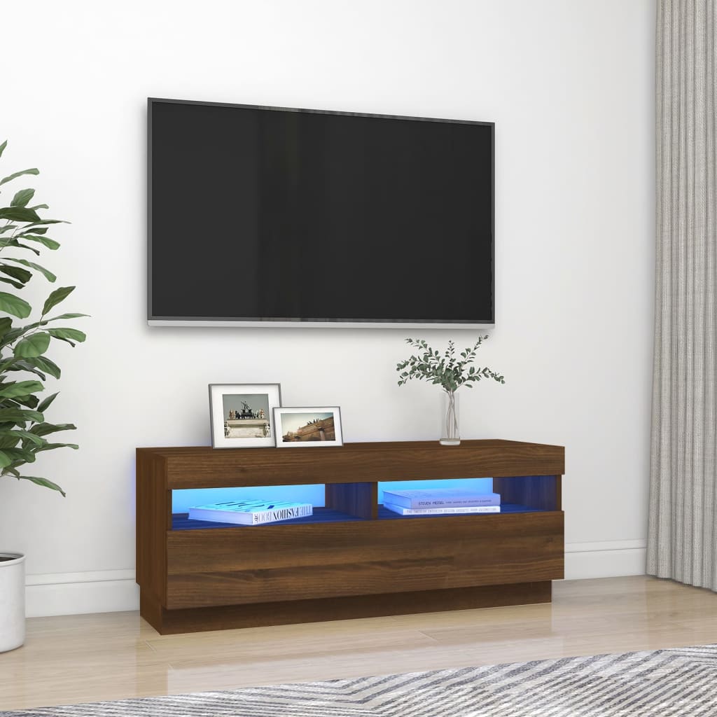 Tv-meubel met LED 80x35x40 cm bewerkt hout artisanaal eiken