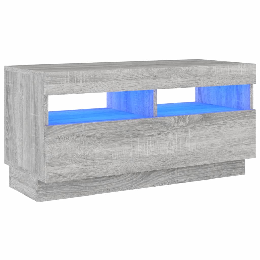 Tv-meubel met LED 80x35x40 cm bewerkt hout artisanaal eiken