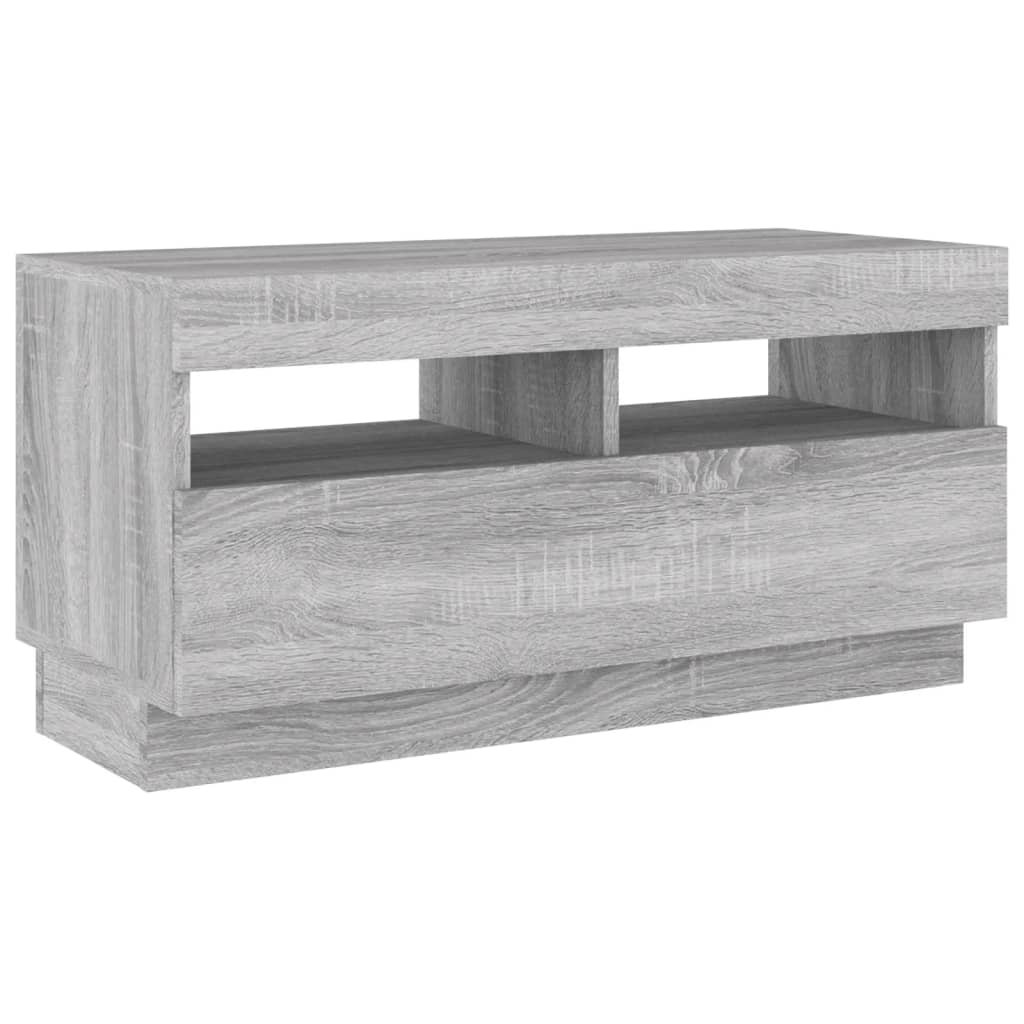 Tv-meubel met LED 80x35x40 cm bewerkt hout artisanaal eiken