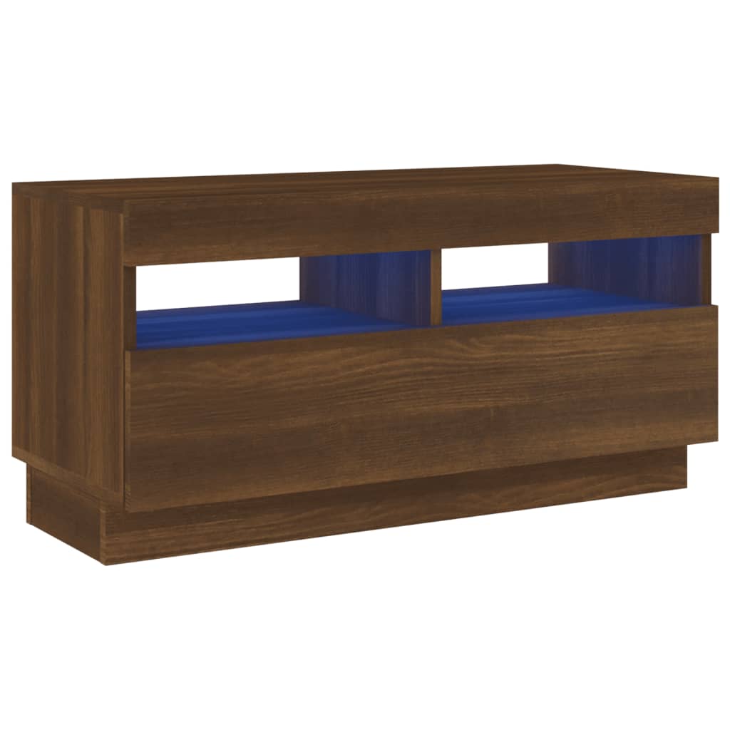 Tv-meubel met LED 80x35x40 cm bewerkt hout artisanaal eiken