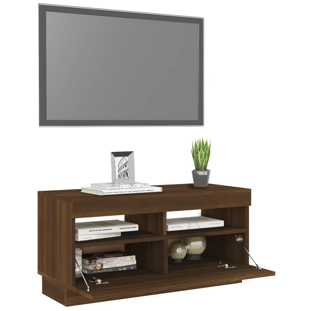 Tv-meubel met LED 80x35x40 cm bewerkt hout artisanaal eiken