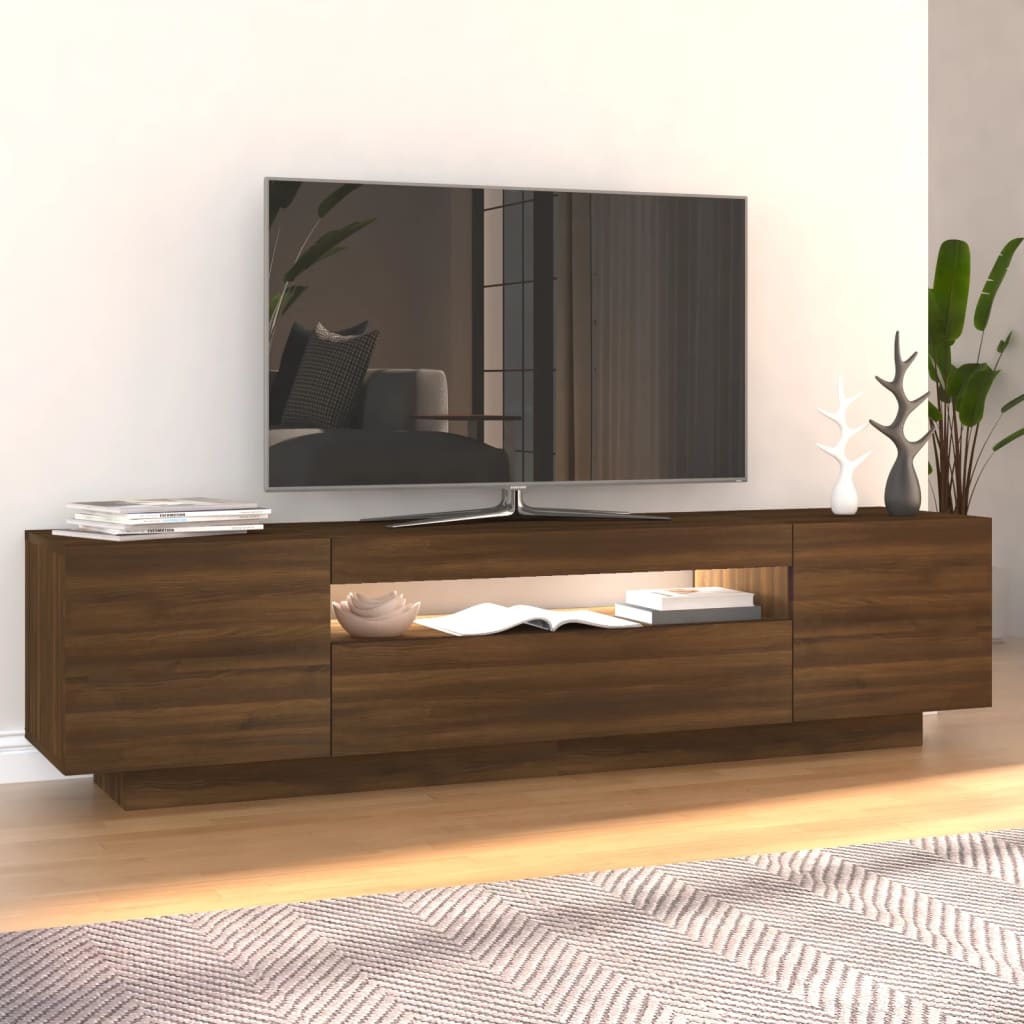 Tv-meubel met LED 160x35x40 cm bewerkt hout oud hout