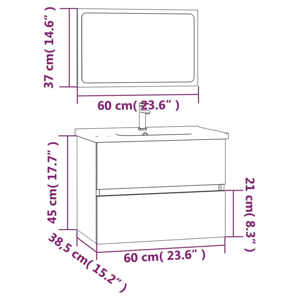 Ensemble de meubles de salle de bain 2 pièces en bois couleur chêne