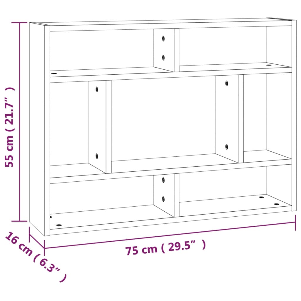 Etagère murale 75x16x55 cm en dérivé du bois, couleur chêne