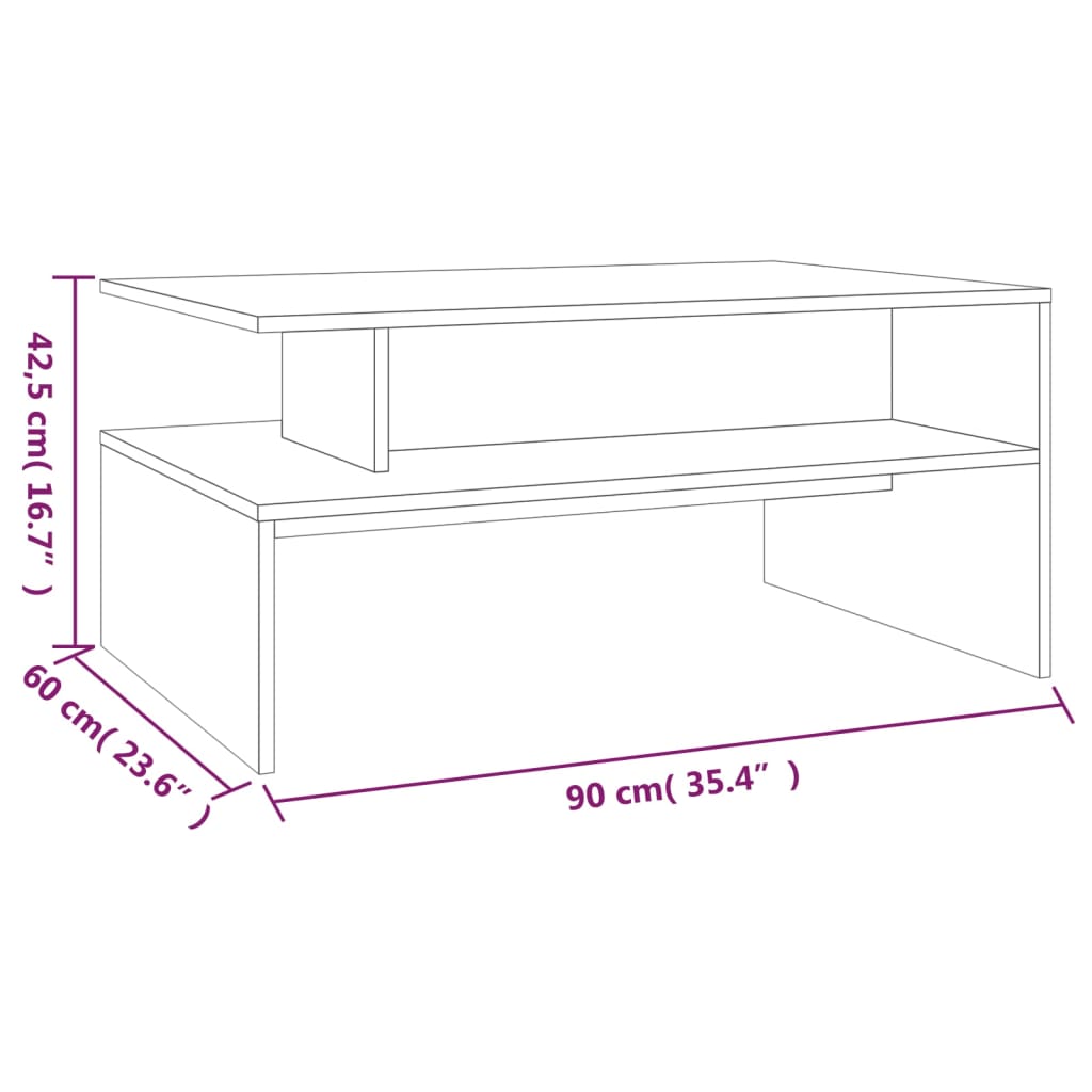 Salontafel 90x60x42,5 cm bewerkt hout eikenkleurig