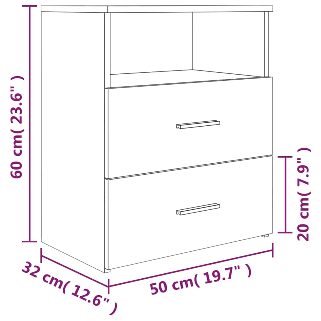 Nachtkastjes 2 st 50x32x60 cm eikenkleurig