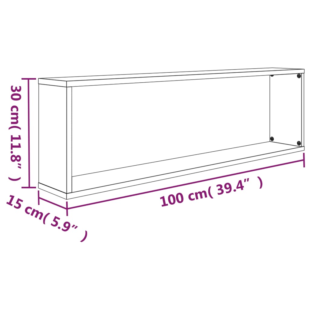 Wandschappen kubus 2 st 100x15x30 cm bewerkt hout gerookt eiken