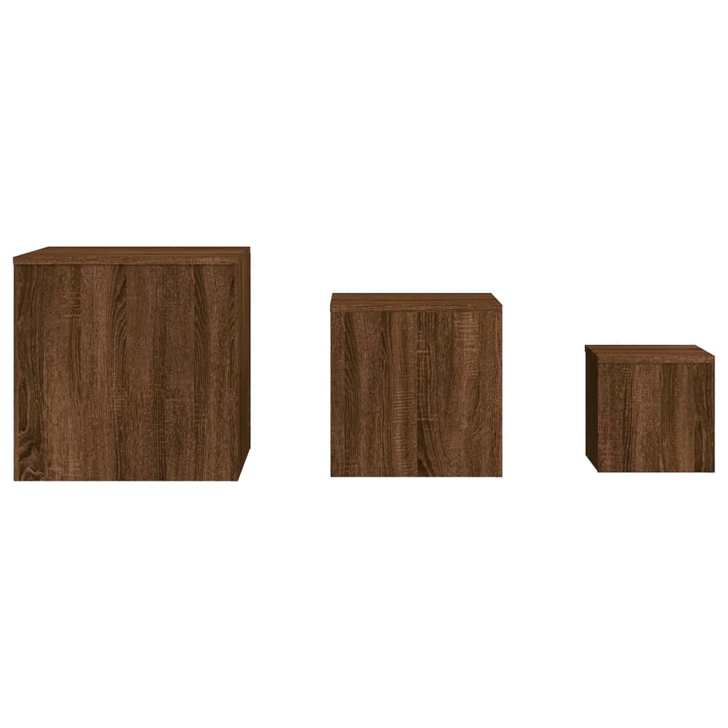 Tables d'appoint 3 pcs bois traité couleur chêne brun