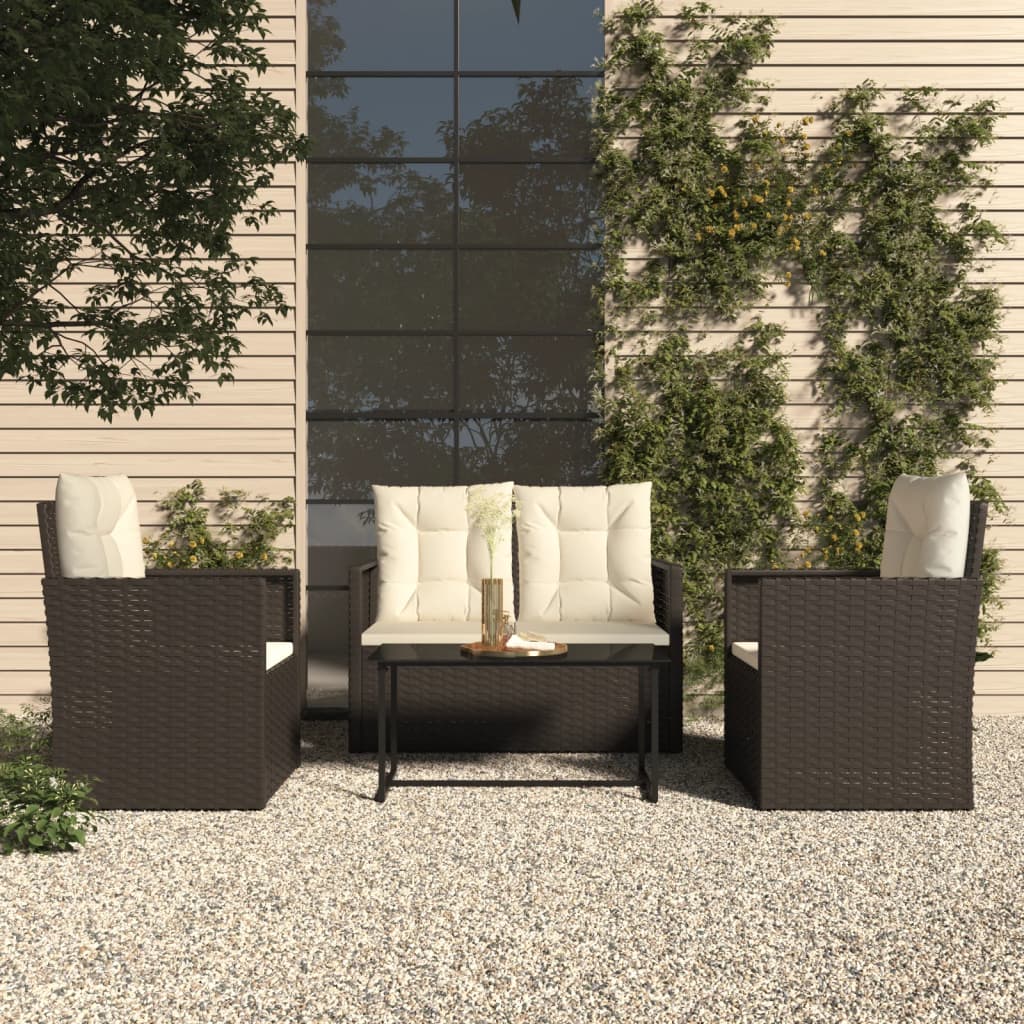 4-delige Loungeset met kussens poly rattan