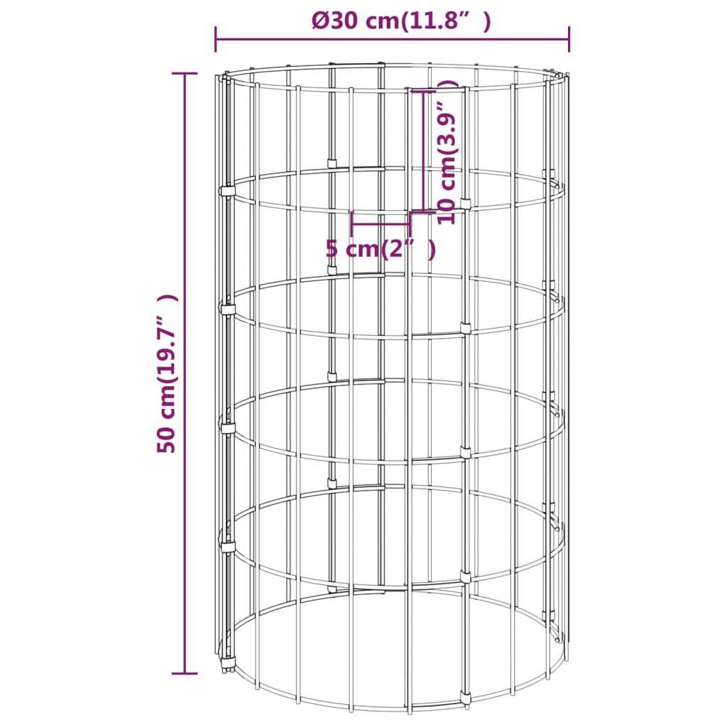 Jardinières gabions 3 pcs rondes surélevées Ø30x100 cm acier