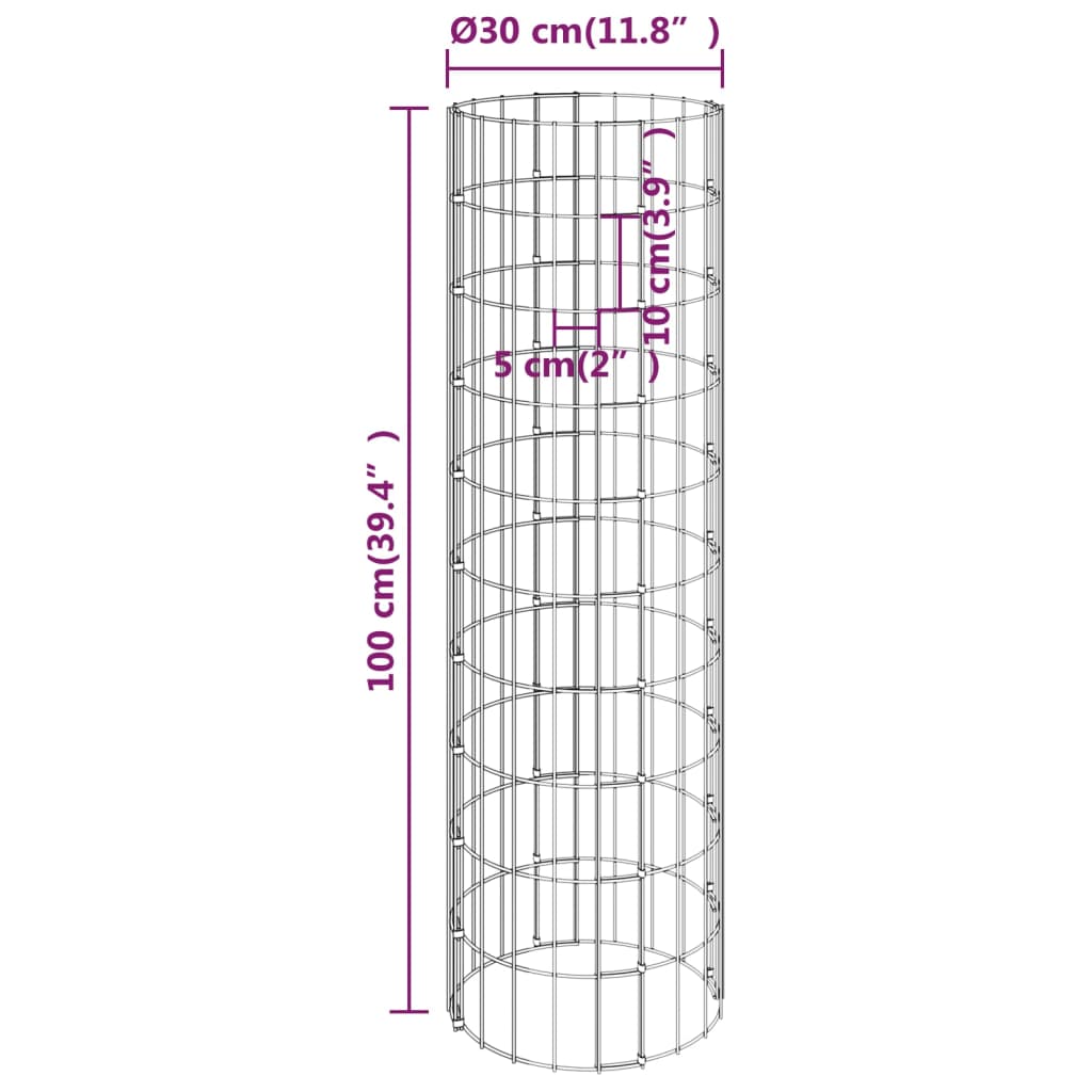 Jardinières gabions 3 pcs rondes surélevées Ø30x100 cm acier