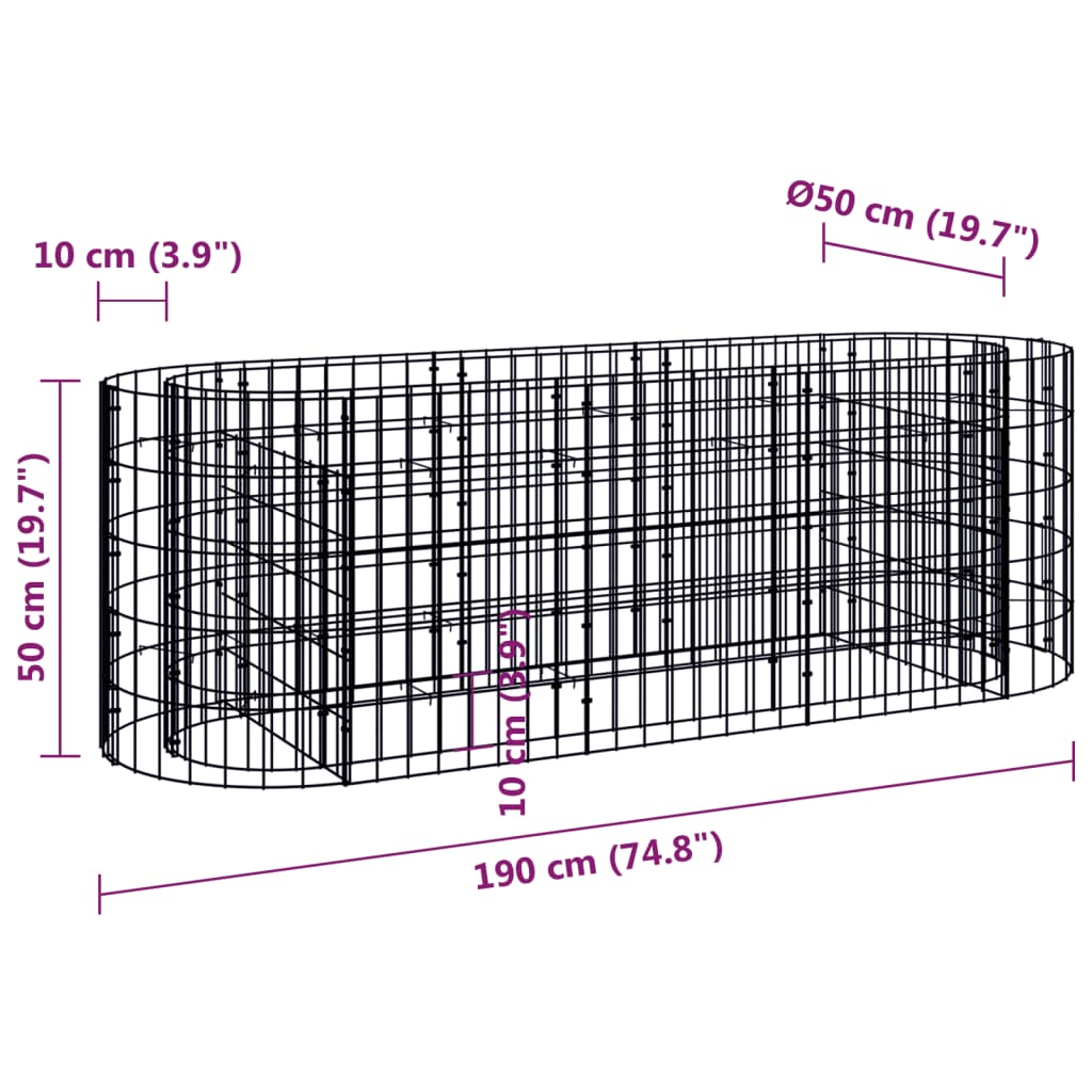 Jardinière gabion surélevée 500x100x100 cm en fer galvanisé