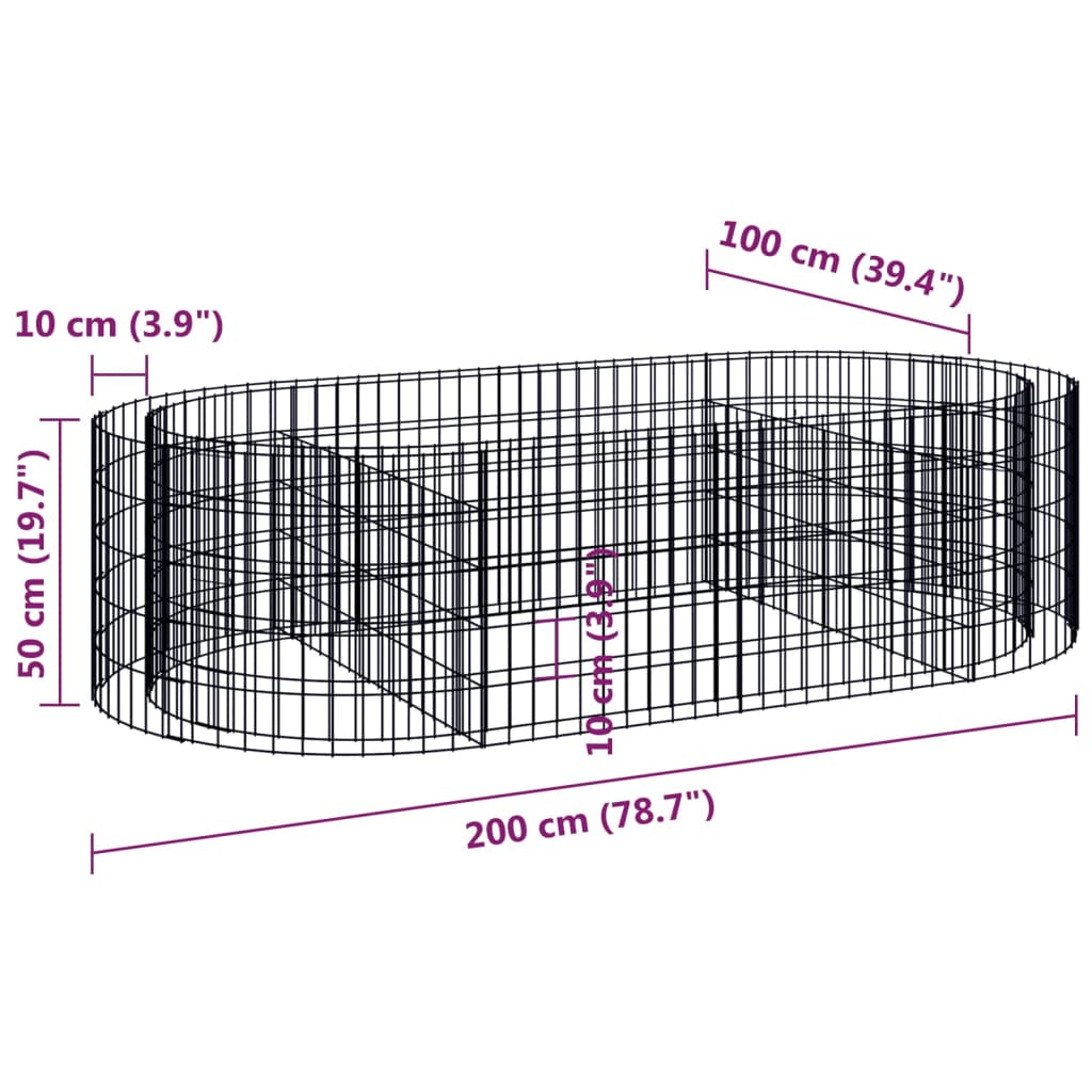 Jardinière gabion surélevée 500x100x100 cm en fer galvanisé