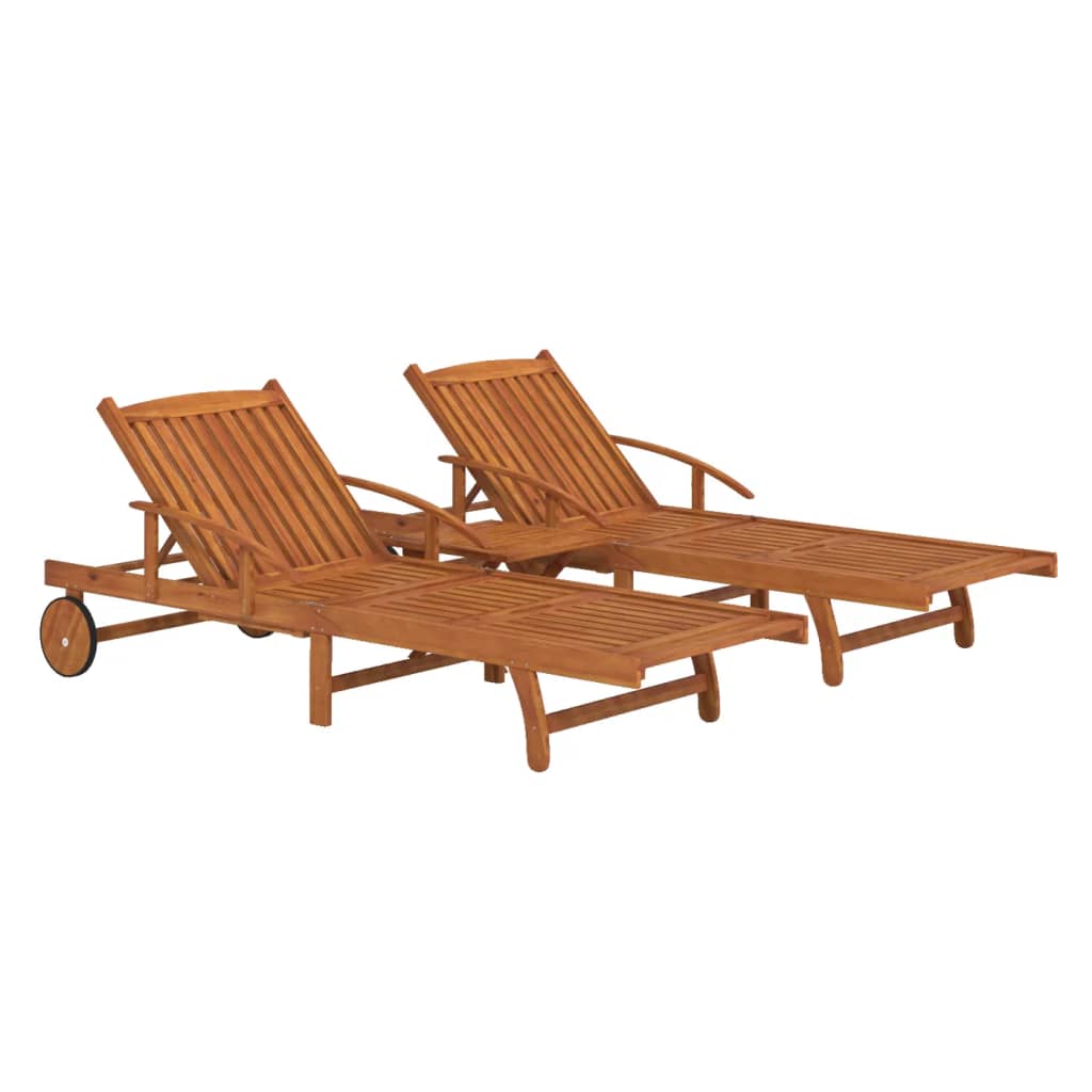 Ensemble bain de soleil avec table en bois d'acacia massif