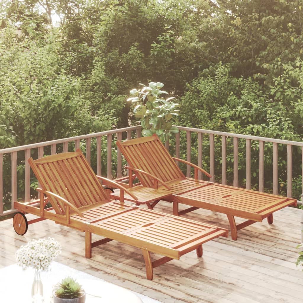 Ensemble bain de soleil avec table en bois d'acacia massif