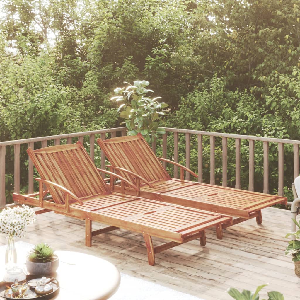 Ensemble bain de soleil avec table en bois d'acacia massif