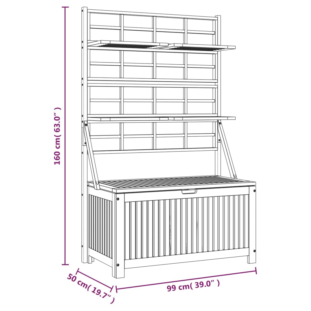 Opbergbox met latwerk 99x50x160 cm massief acaciahout