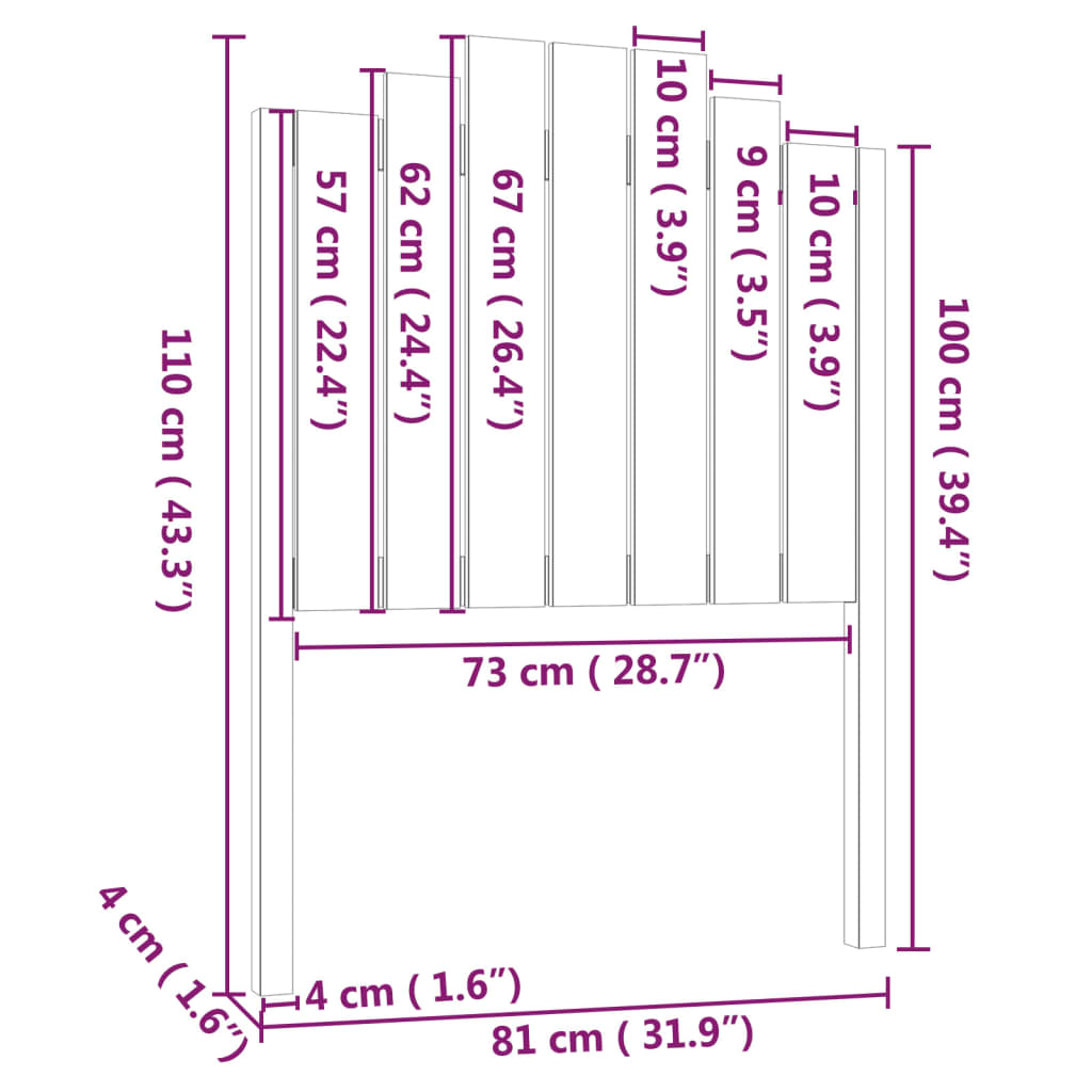 Hoofdbord 186x4x110 cm massief grenenhout