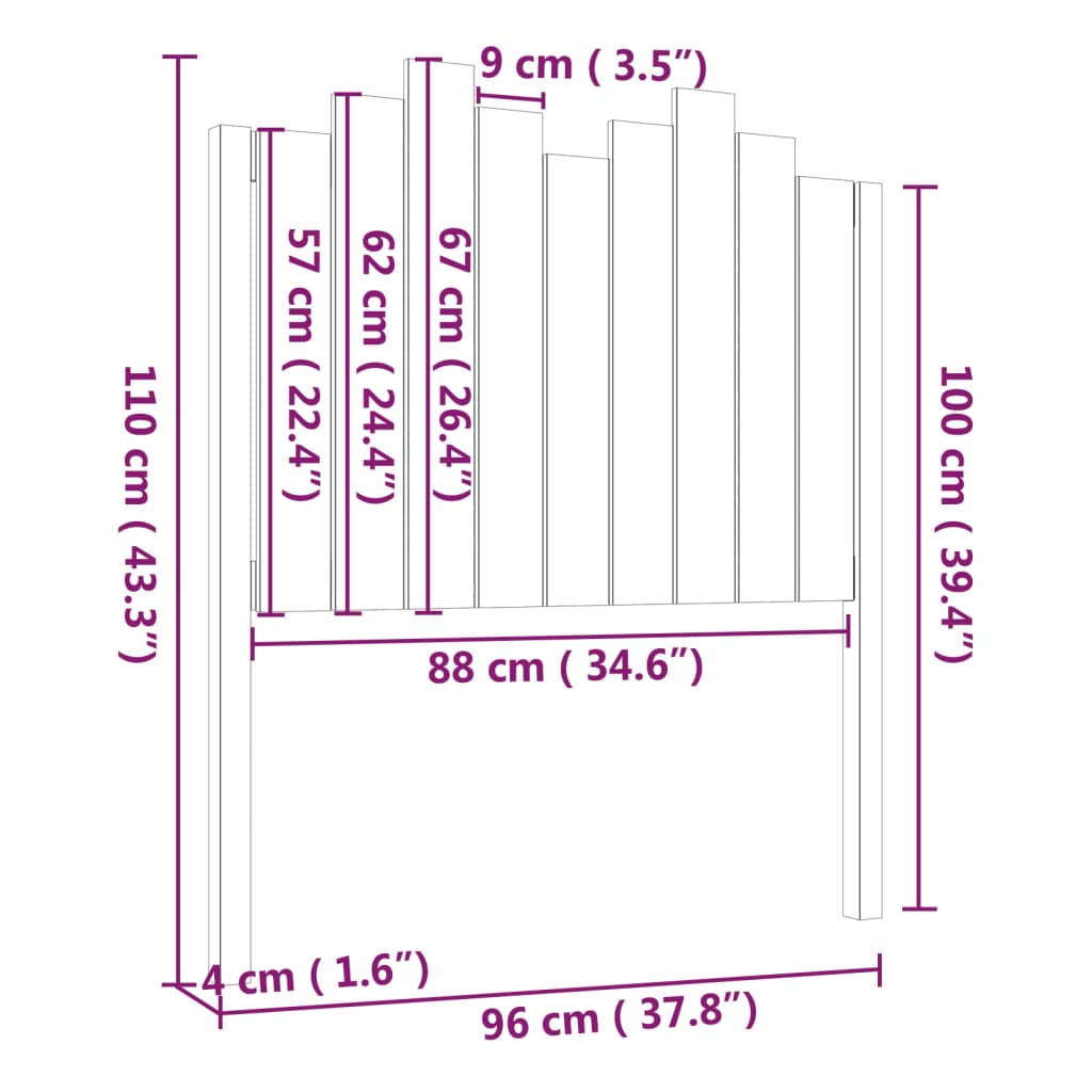 Hoofdbord 186x4x110 cm massief grenenhout