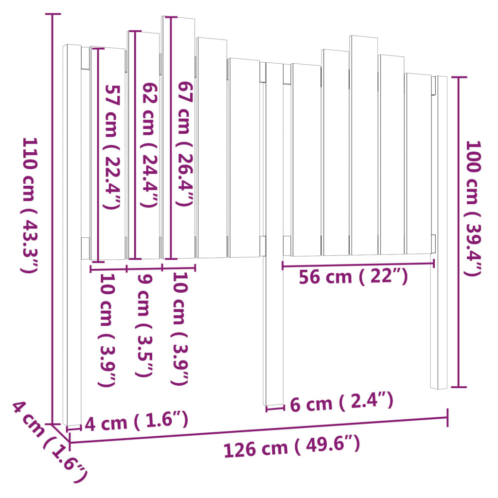 Hoofdbord 186x4x110 cm massief grenenhout