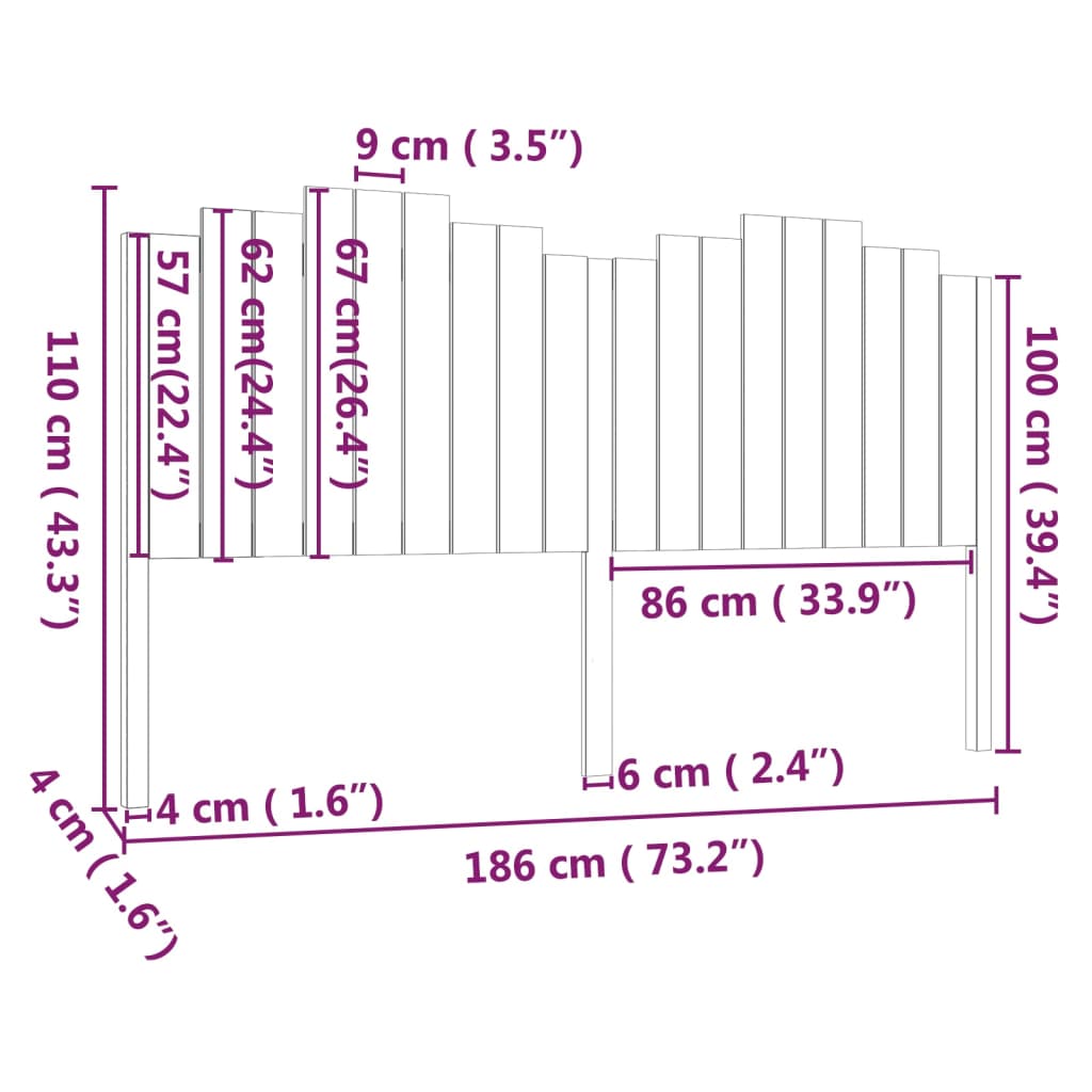 Hoofdbord 186x4x110 cm massief grenenhout