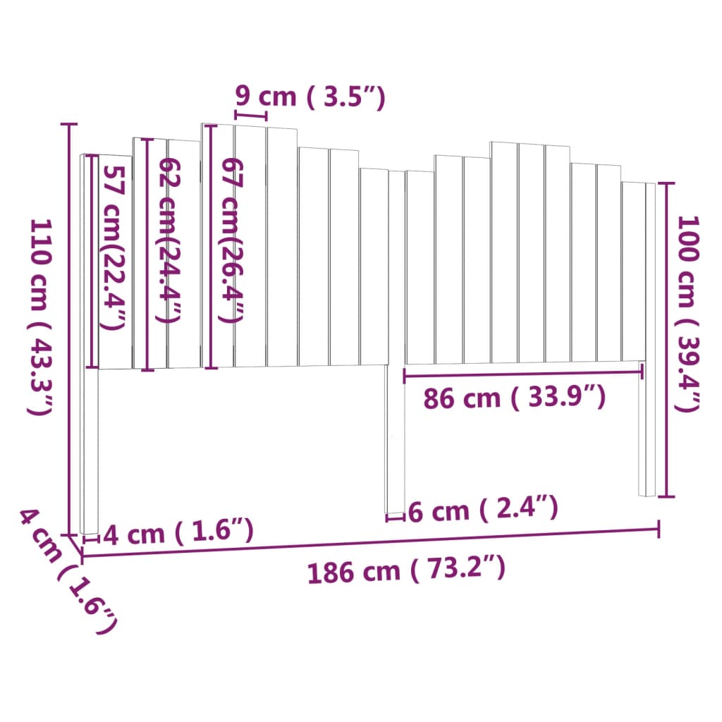 Hoofdbord 186x4x110 cm massief grenenhout