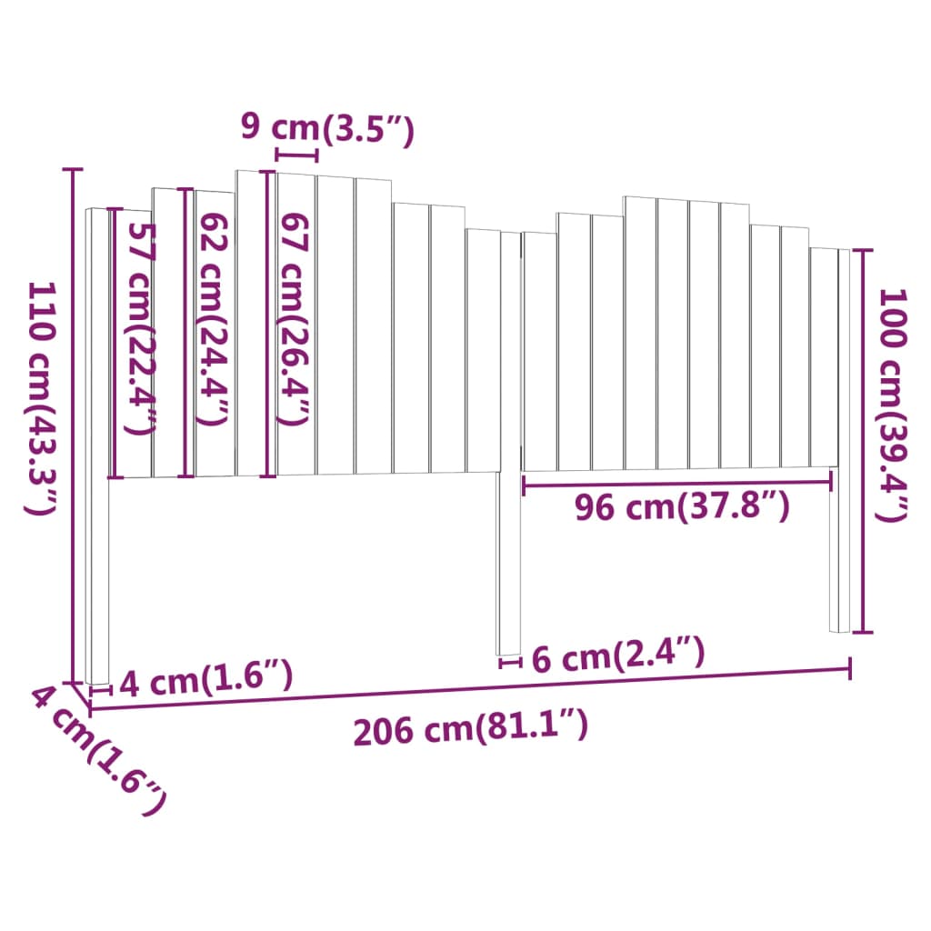 Hoofdbord 186x4x110 cm massief grenenhout