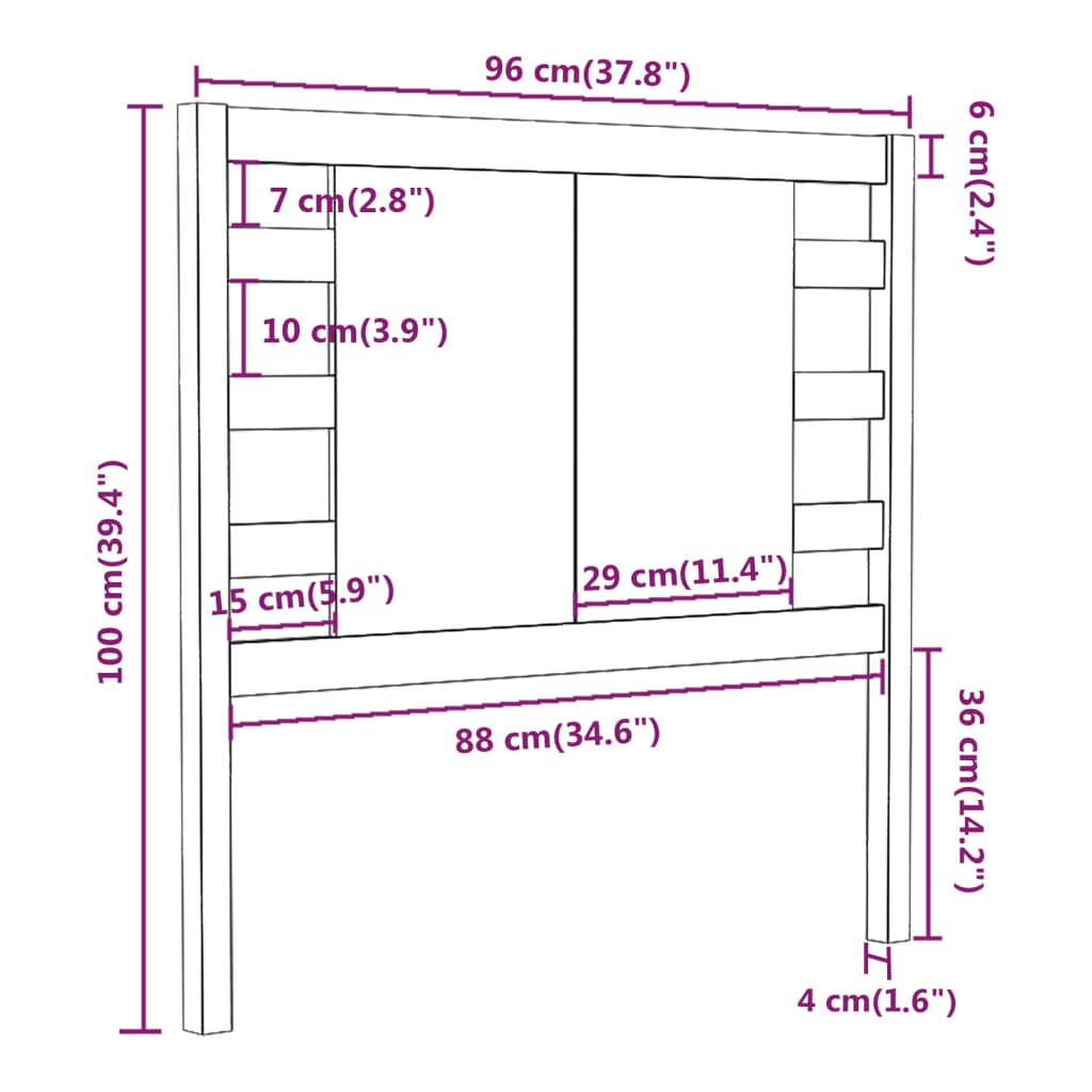 Hoofdbord 106x4x100 cm massief grenenhout