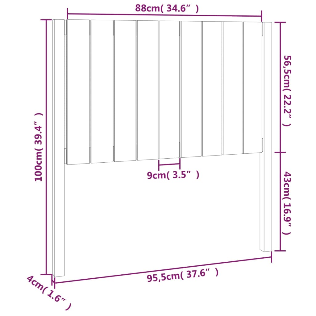 Hoofdbord 165,5x4x100 cm massief grenenhout