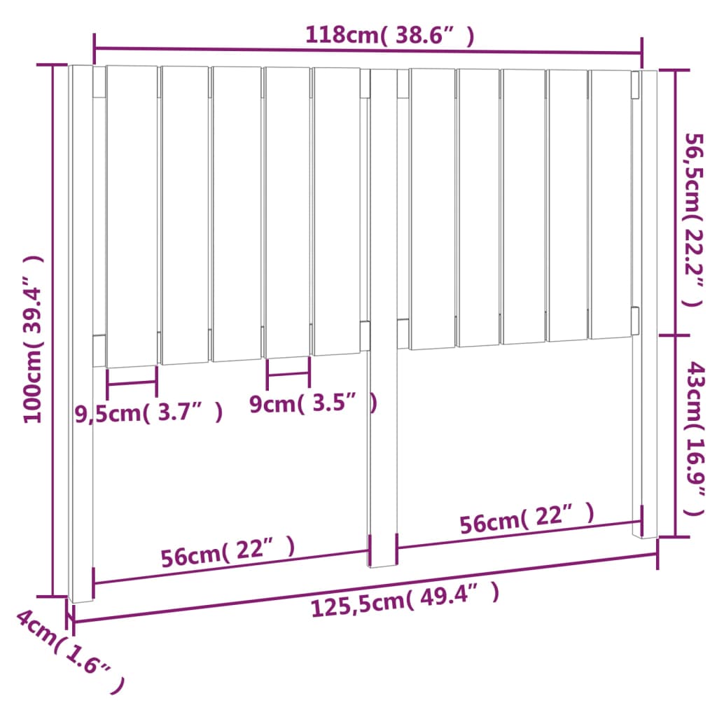 Hoofdbord 165,5x4x100 cm massief grenenhout