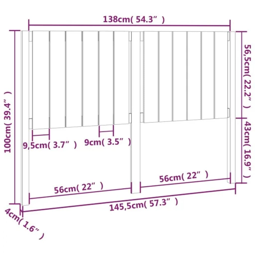 Hoofdbord 165,5x4x100 cm massief grenenhout