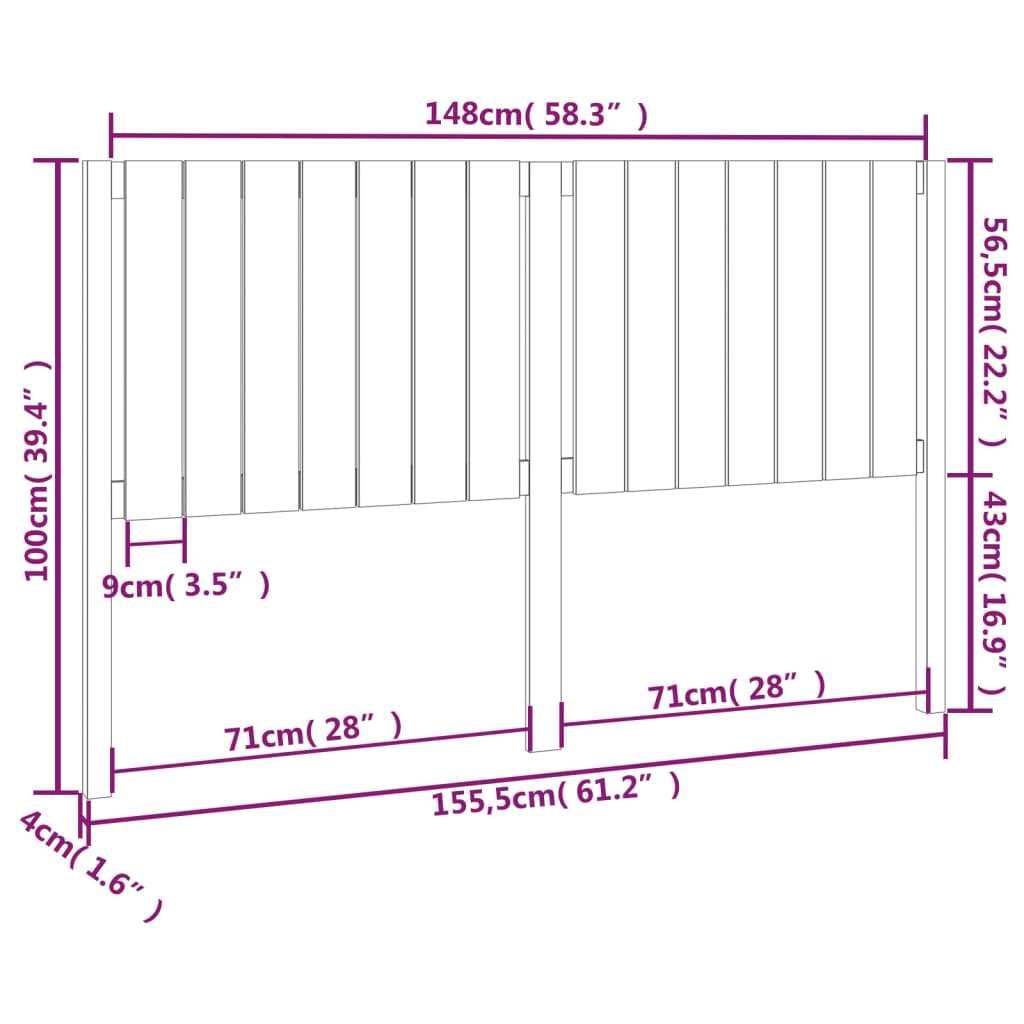 Hoofdbord 165,5x4x100 cm massief grenenhout