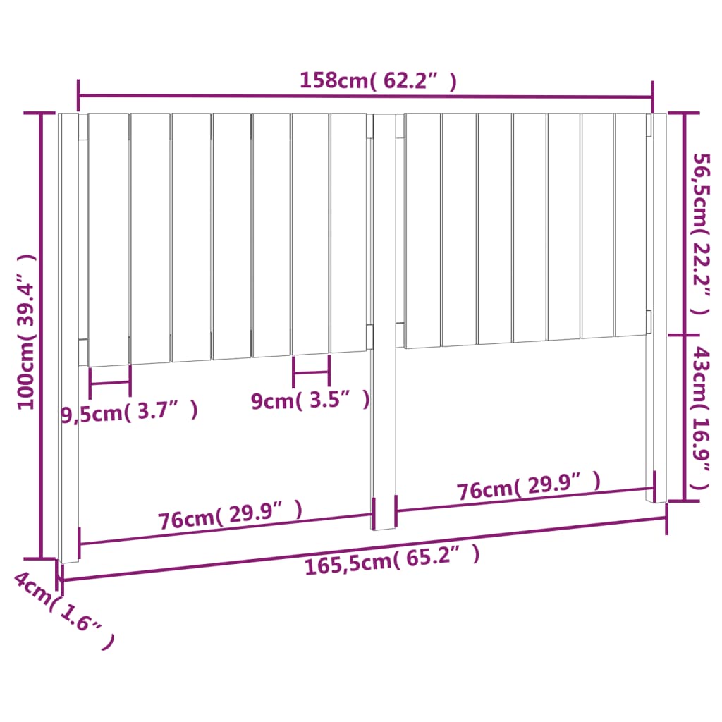 Hoofdbord 165,5x4x100 cm massief grenenhout