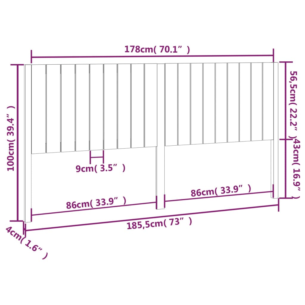 Hoofdbord 165,5x4x100 cm massief grenenhout