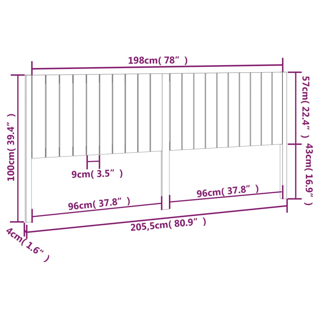 Hoofdbord 165,5x4x100 cm massief grenenhout