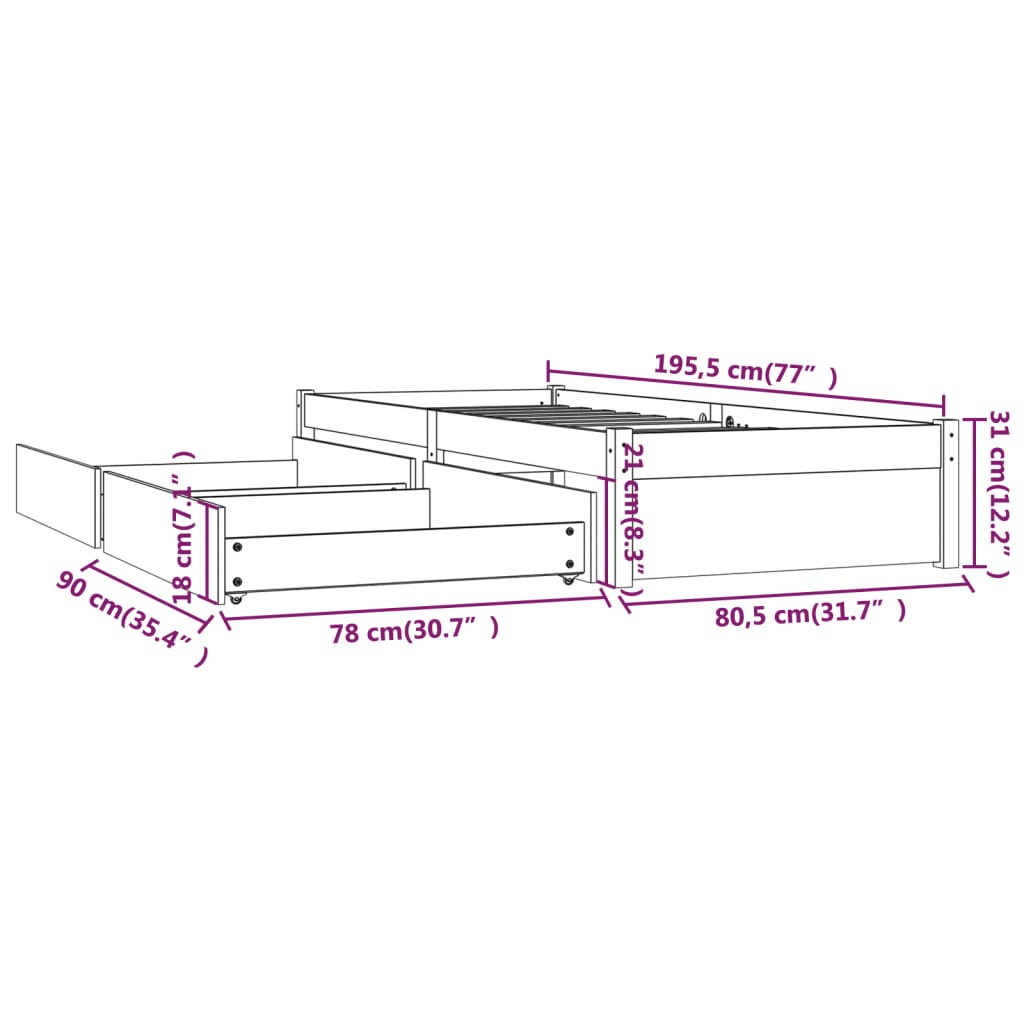 Bedframe met lades 90x190 cm