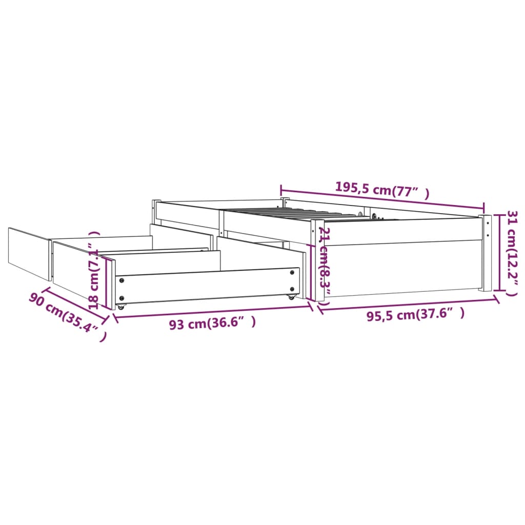 Bedframe met lades 90x190 cm