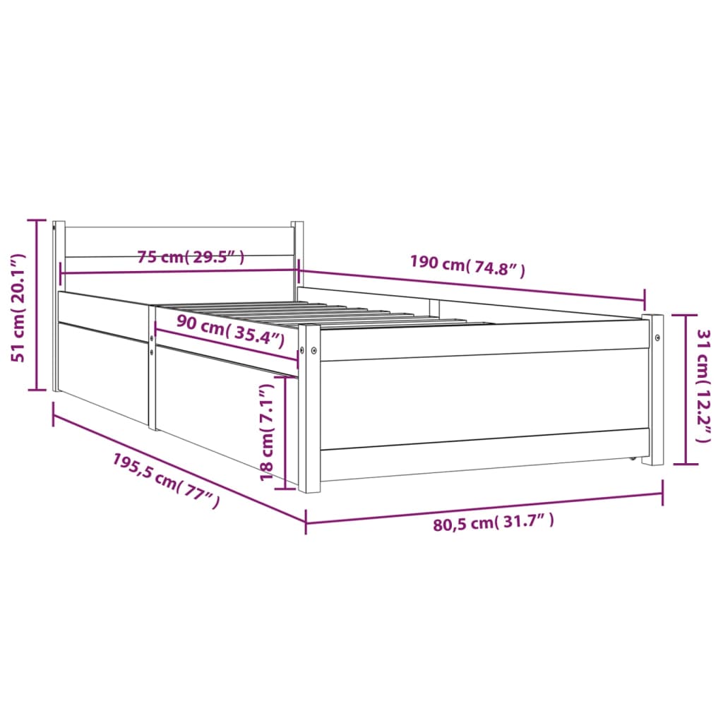 Bedframe met lades 100x200 cm