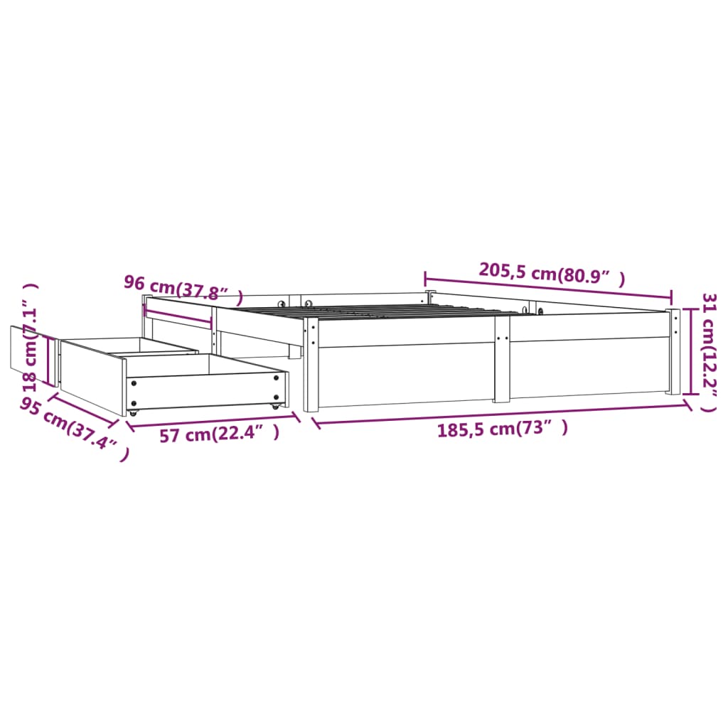 Bedframe met lades 160x200 cm