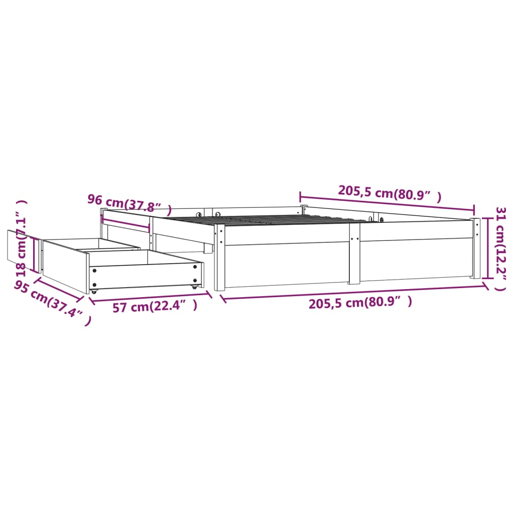 Bedframe met lades 160x200 cm